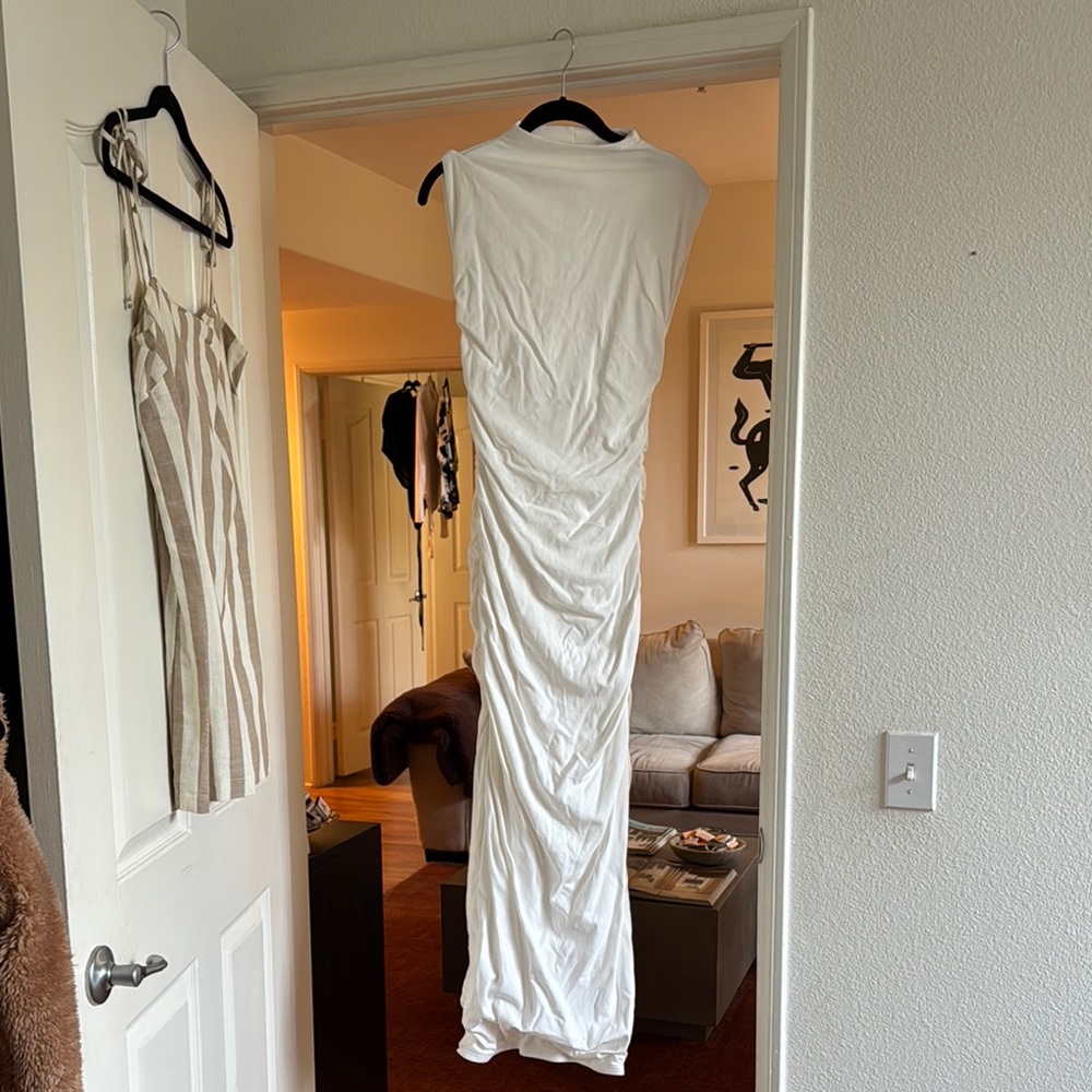 Meshki Cream Ruched Pencil Midi Dress - Picture 3 of 4